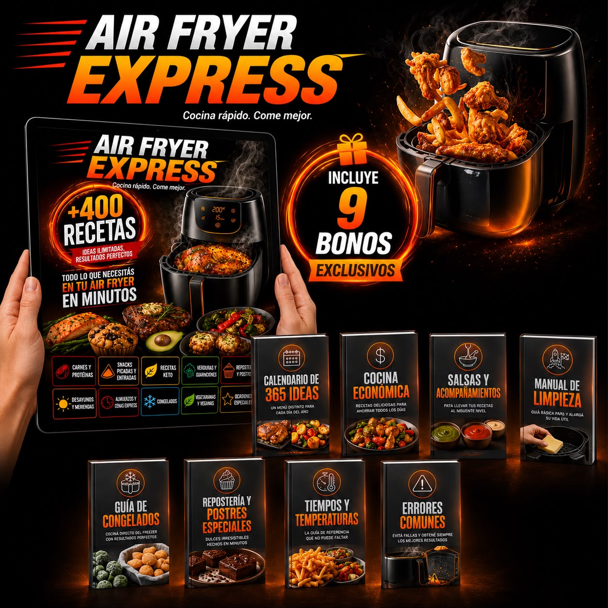 AirFryer Express +400 Recetas + 9 Bonos de Regalo